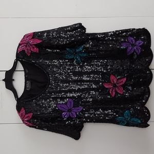 Vintage Jakelin Designs Floral Sequins & Beaded Top Size 3X Black